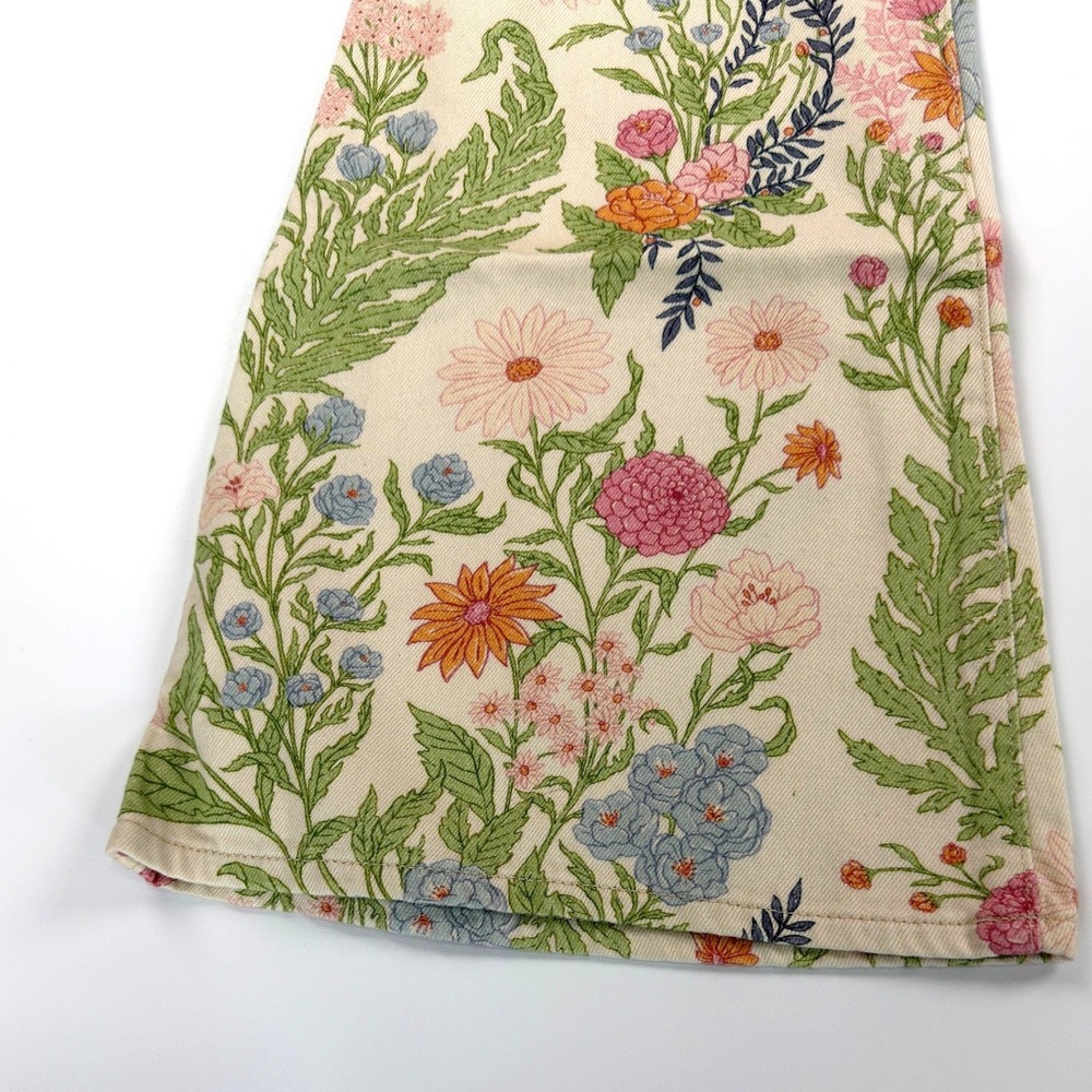 Wrangler Floral Flare Jeans Womens 27 Cream Botanical Print 70s Boho Bell Bottom - Picture 7 of 16